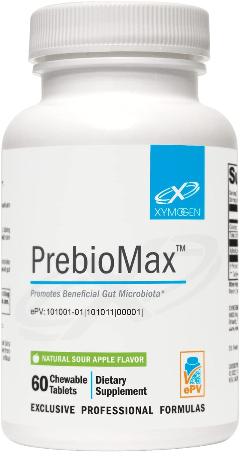 XYMOGEN Prebiomax Prebiotic Fiber Supplement - Xylooligosaccharides (XOS) to Help Maintain Digestive Health + Support Healthy Microbial Activity in the GI Tract - Sour Apple (60 Chewable Tablets)