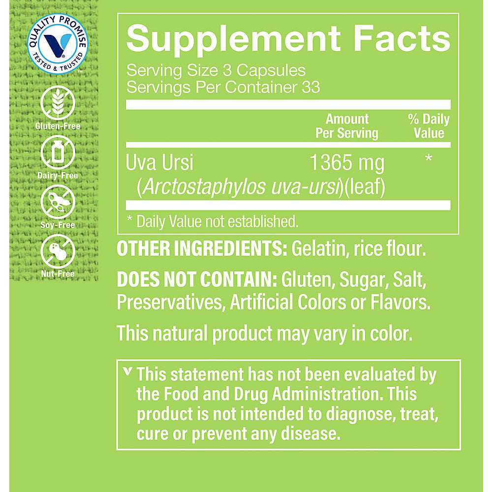 The Vitamin Shoppe Uva Ursi 1,365MG, Supports Fluid Balance, Supports Urinary Tract Health (100 Capsules)