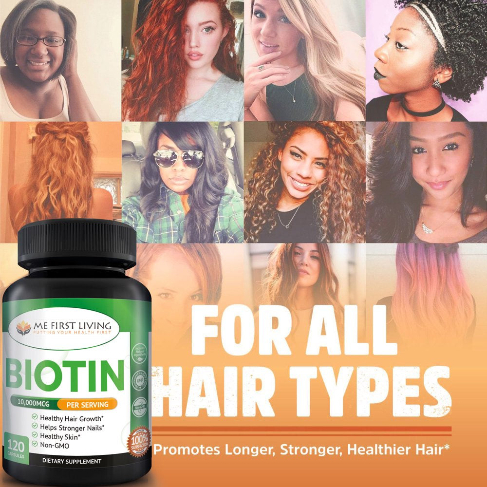 Me First Living Biotin Supplement 5,000 Mcg per Capsule, Vegan, All Natural, Hair Growth, Nail Growth & Strength and Cell Rejuvenation - 120 Capsules