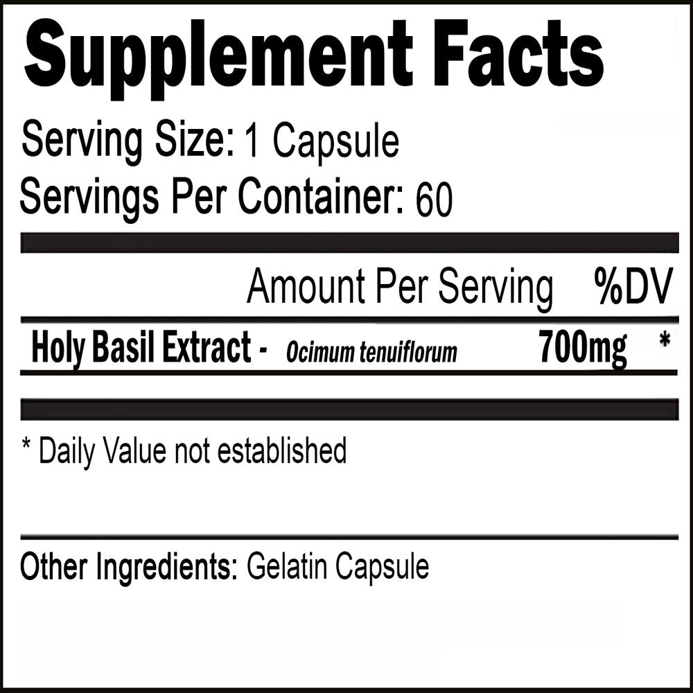 VH Nutrition Organic Holy Basil 700Mg Supplement - Immune Support, Improve Heart Health, Reduce Stress - 60 Capsules