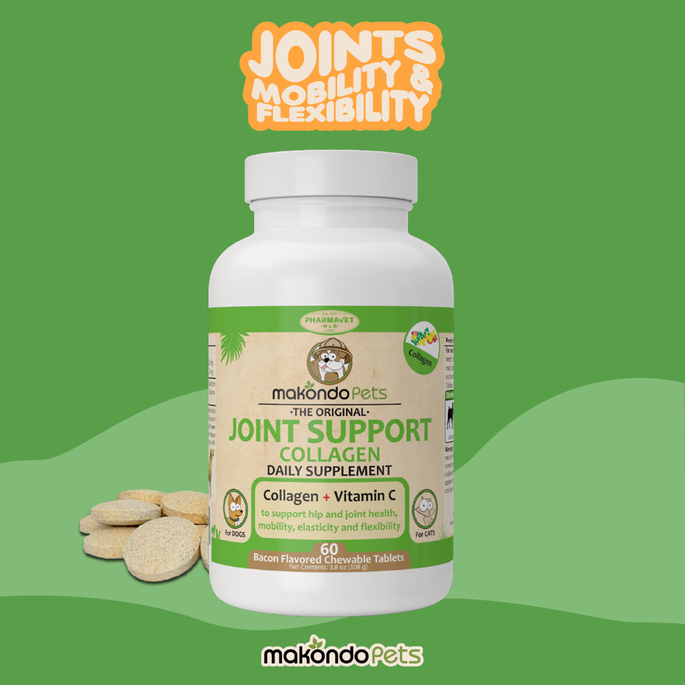 Joint Support Supplement for Dogs and Cats-Bacon Flavor Chewables with Collagen Concentrate and Vitamin C to Help Increase Joints Health, Mobility, Elasticity and Flexibility - 60 Flavored Tablets