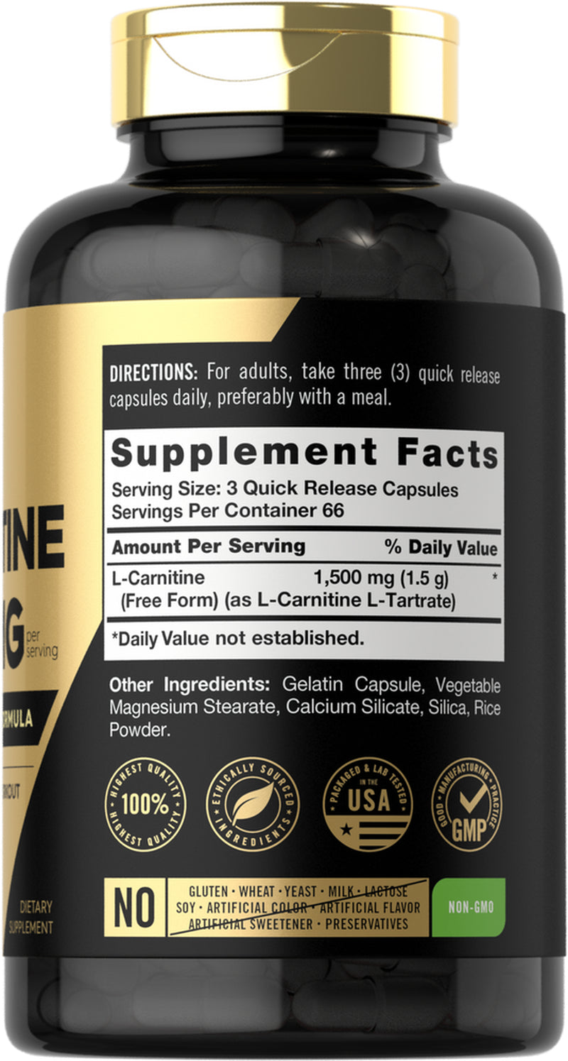 L Carnitine 1500Mg | 200 Capsules | Advanced Athlete Formula | by Carlyle