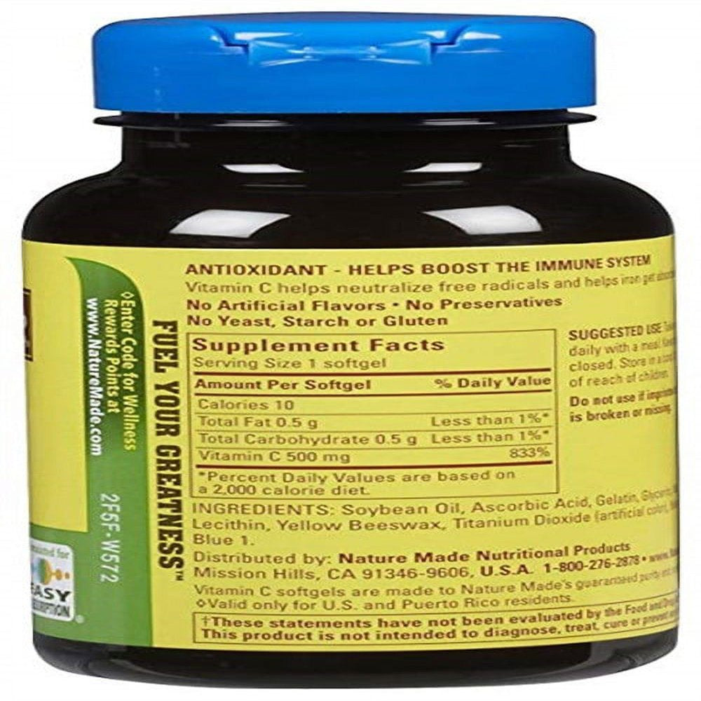 Nature Made Vitamin C 500 Mg Liquid Softgels 60 Soft Gels (Pack of 2)