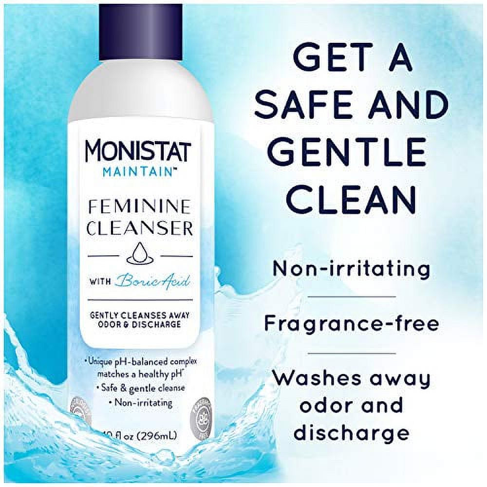 Monistat Maintain Feminine Wash with Boric Acid, Fragrance Free, 10 Fl Oz