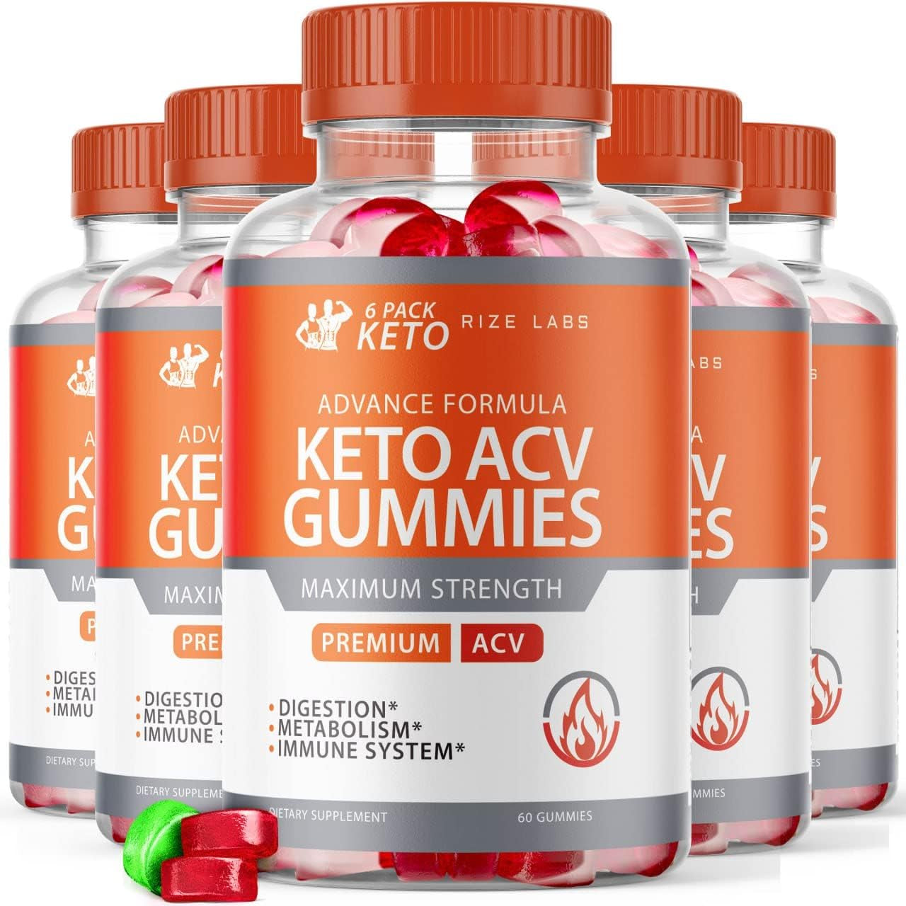 (5 Pack) 6 Pack Keto Advanced Formula ACV Gummies 6 Pack Keto Gummies 6 Pack Keto ACV Gummies (300 Gummies)