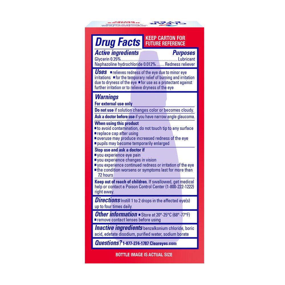 Clear Eyes Redness Eye Relief Lubricant Eye Drops, 1.0 Fl Oz