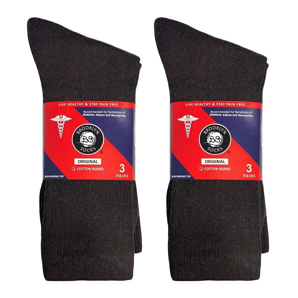 6 Pairs of Diabetic Cotton Neuropathy Crew Socks (Black, Sock Size 10-13, Fits US Men'S Shoe Size 9-10.5)