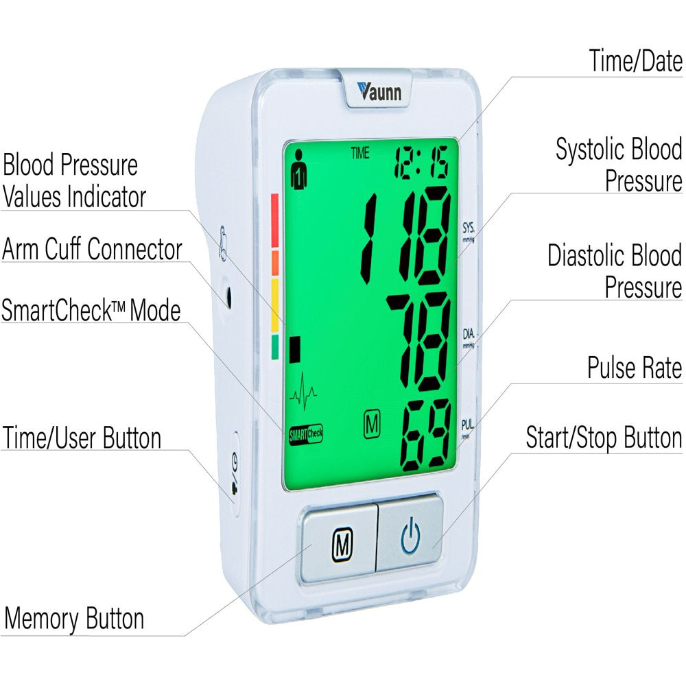 Vaunn Medical Automatic Upper Arm Blood Pressure Monitor (BPM) with Cuff