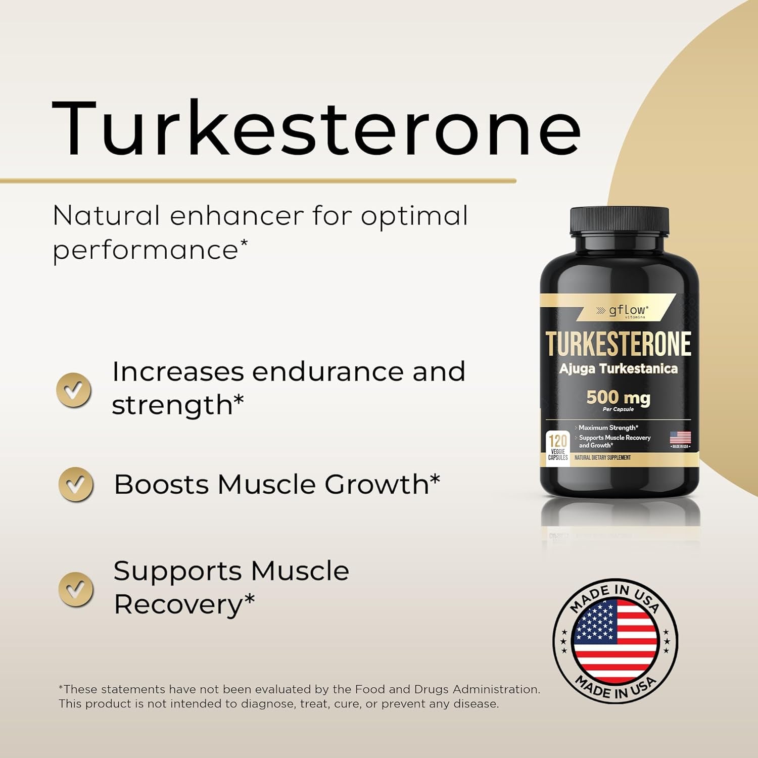 Turkesterone - 500 Mg (Ajuga Turkestanica Extract Std. to 10% Turkesterone) Similar to Ecdysterone - Promotes Strength, Endurance, Muscle Growth - Highly Bioavailable & Plant Based - 4 Months Supply