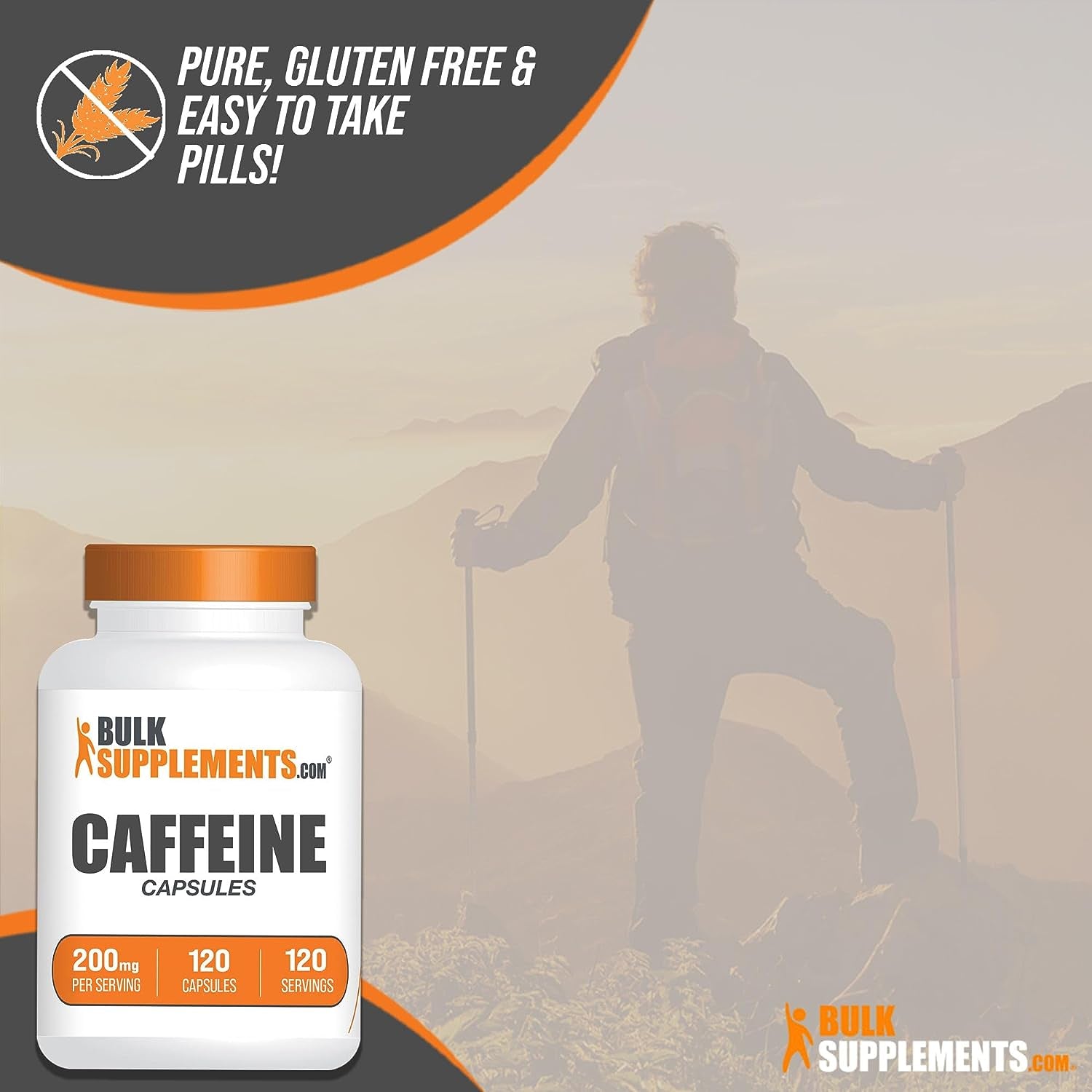 Bulksupplements.Com Caffeine Capsules - Caffeine Supplements, Caffeine Pills 200Mg - Caffeine Capsule, Stay Awake Caffeine Pills - 1 Capsule per Servings, 120-Day Supply, 120 Capsules