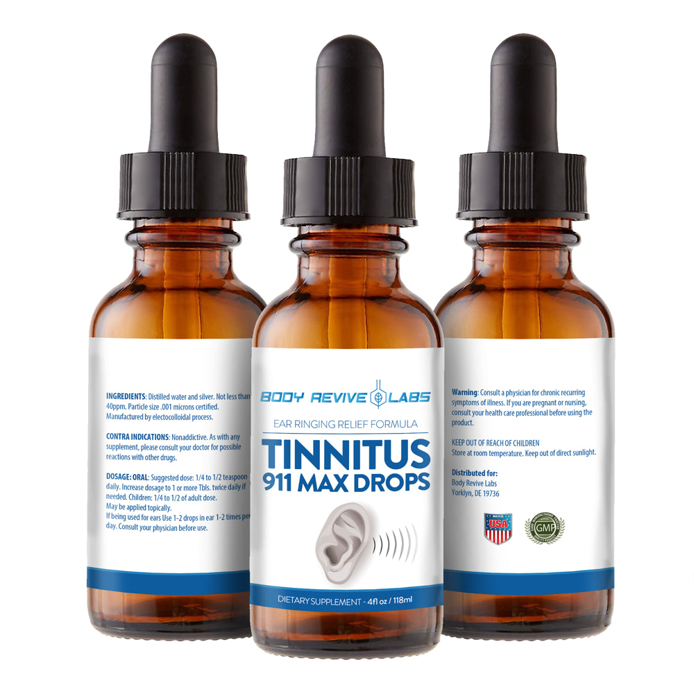 Tinnitus 911 Max Drops - Colloidal Silver to Support Inner Ear Health - Natural Buzzing Ears and Ear Infection Support - Dietary Supplement for Ringing Ear Relief - 40 Ppm, 4 Fluid Ounce