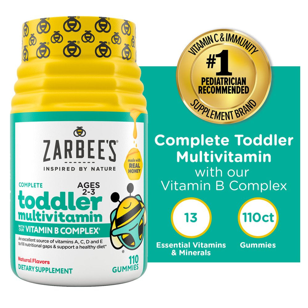 Zarbee'S Complete Toddler Multivitamin Gummies with Our Vitamin B Complexⱡ, Natural Flavor, 110Ct