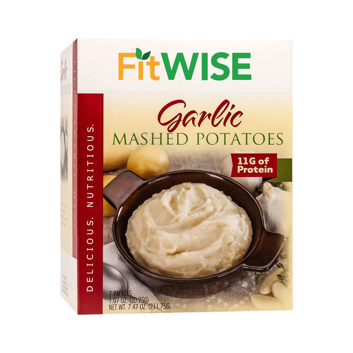 FITWISE - High Protein Garlic Mashed Potatoes Entree, 11G Protein, 110 Calories, KETO Diet Friendly, Ideal Protein Compatible, 7 Servings per Box