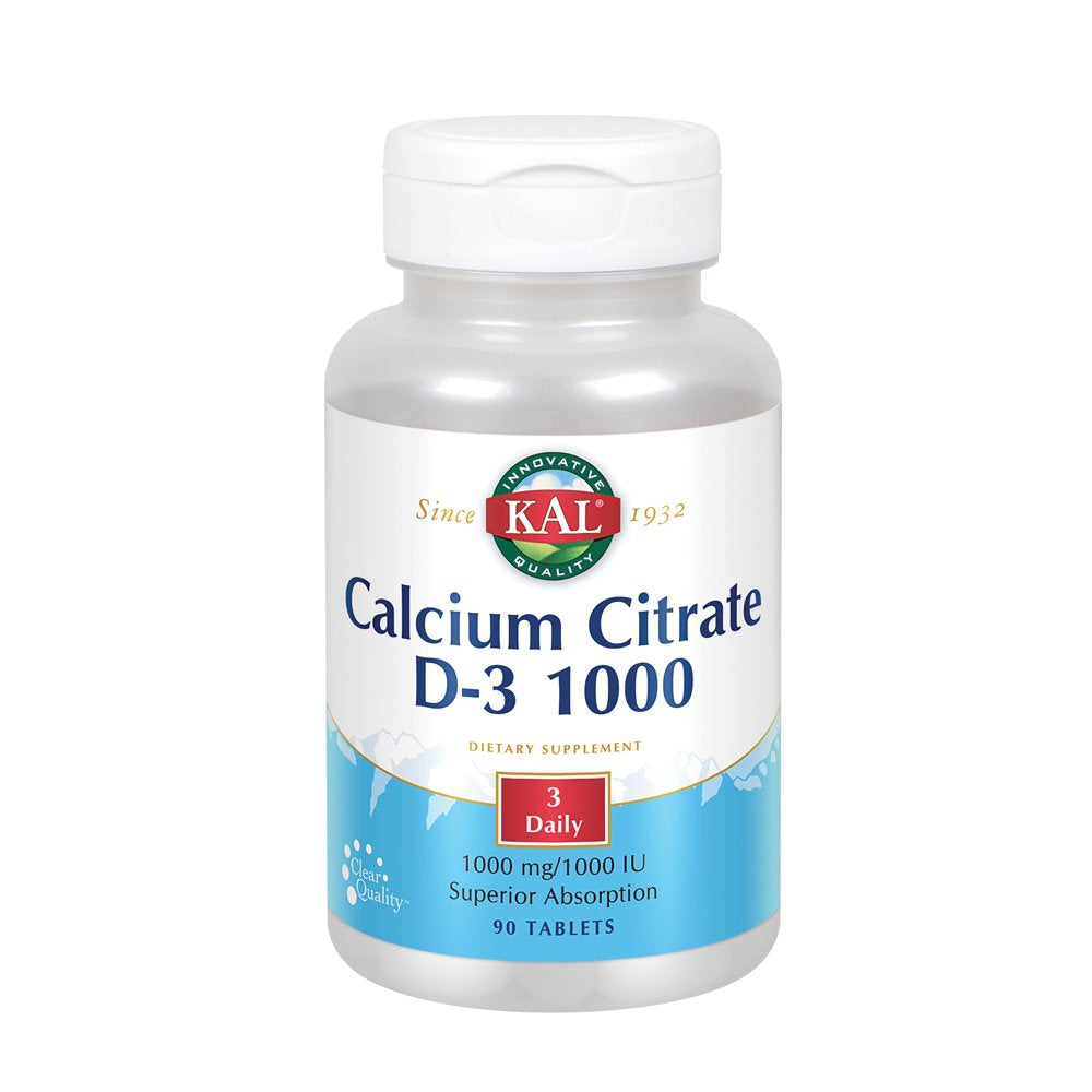 KAL Calcium Citrate D-3 1000 | Healthy Teeth & Bone Support | High Potency & Superior Absorption | Lab Verified | 90 Tablets