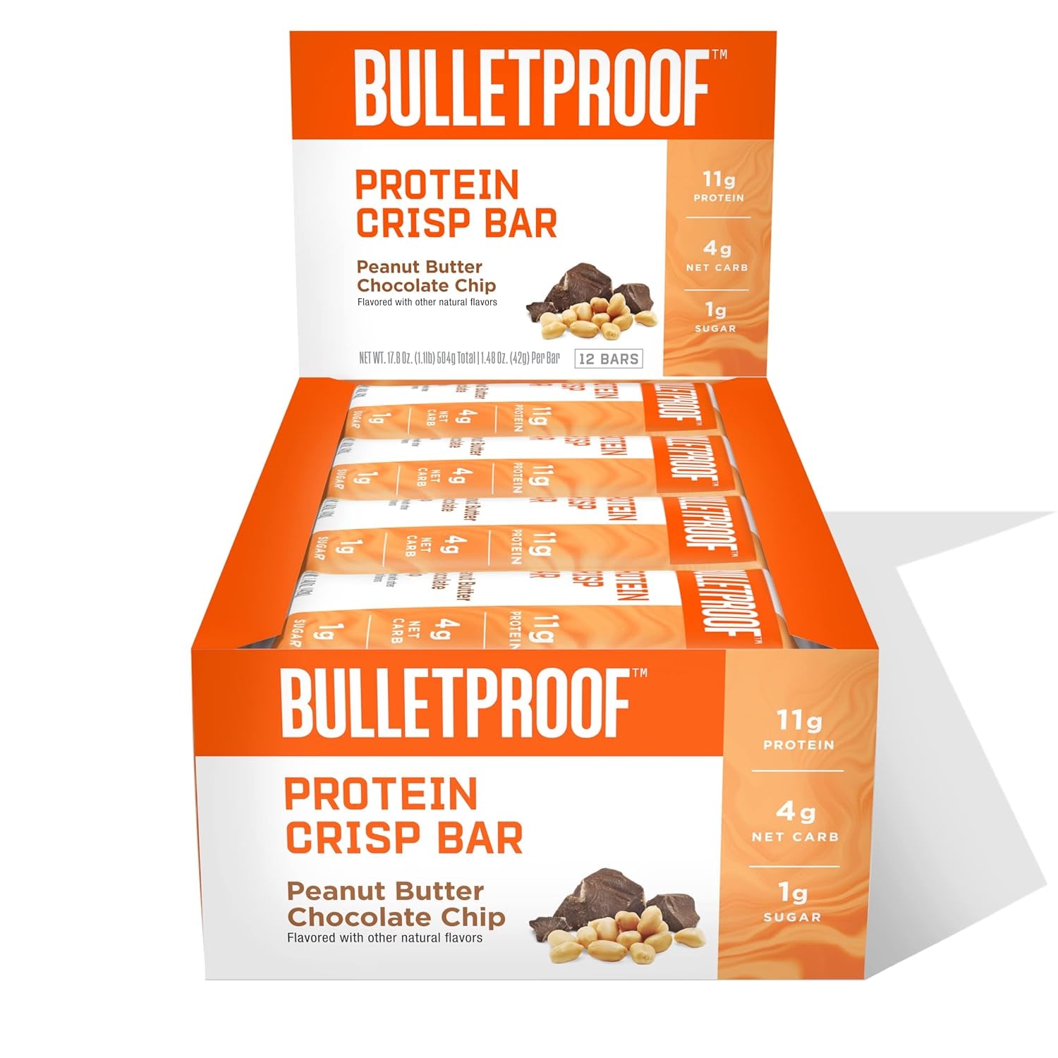 Bulletproof Protein Crisp Bars, Peanut Butter Chocolate Chip, 12 Pack, High Protein, Low Sugar