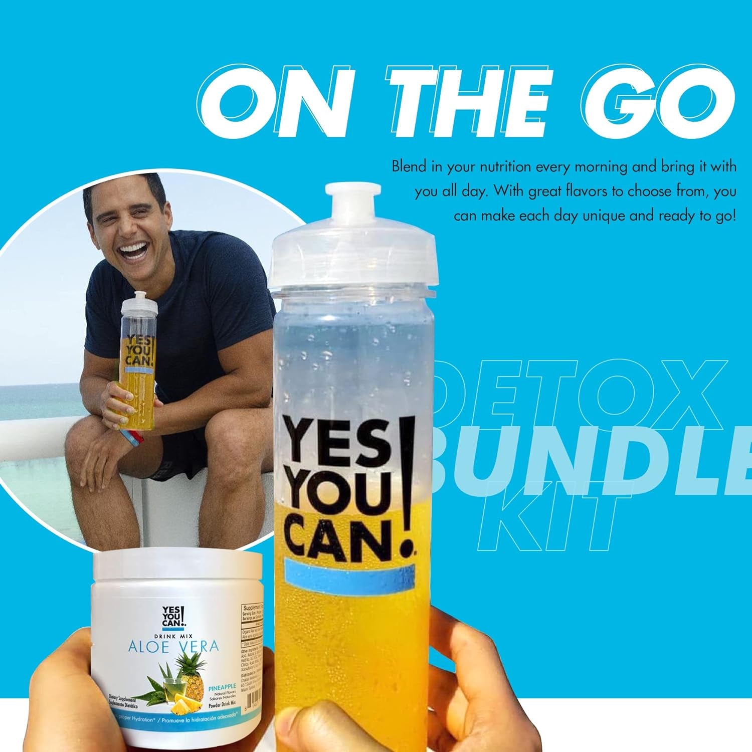 Yes You Can! Detox Kit Bundle - Includes YYC! Capsules, Aloe Vera Drink Mix, and Water Bottle, Body Cleanse Kit, Daily Cleanse and Proper Hydration with Vitamins - (Pineapple)