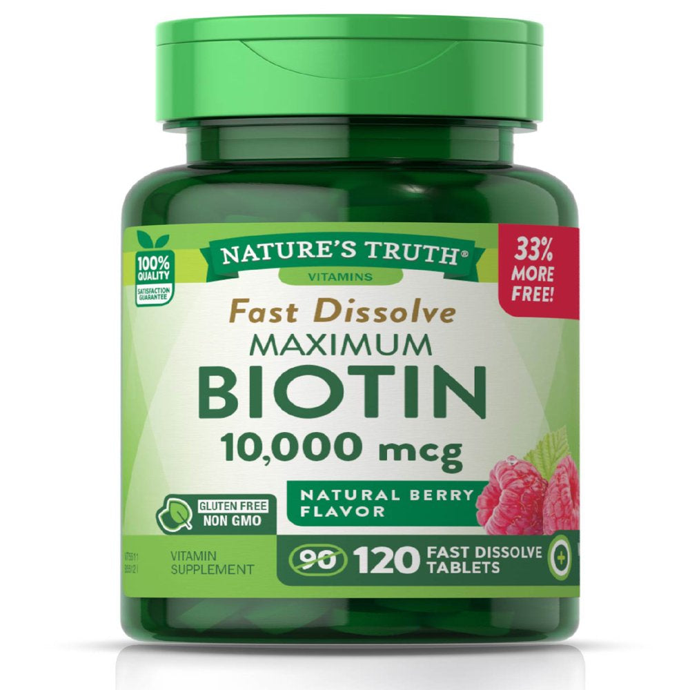 Biotin 10000Mcg | 120 Fast Dissolve Tablets | Maximum Strength | Hair Skin and Nails Supplement | Natural Berry Flavor | by Nature'S Truth