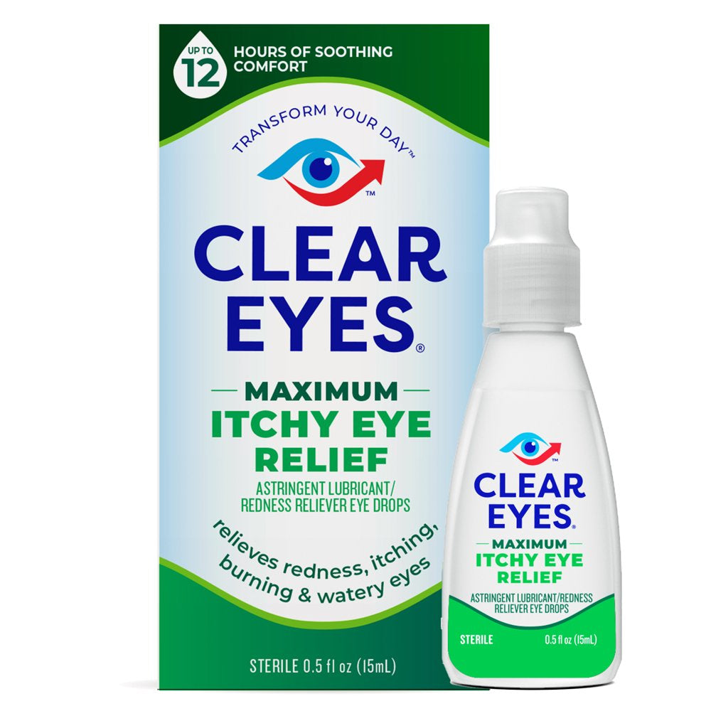 Clear Eyes Maximum Itchy Eye Relief Lubricant Eye Drops, 0.5 Fl Oz, Pack of 3