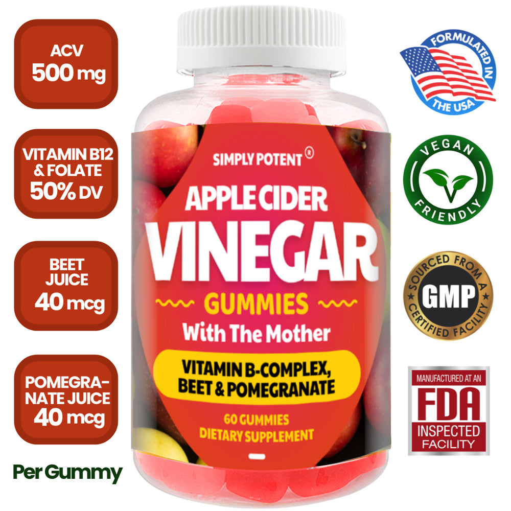 ACV Gummies with Mother for Weight Loss, Apple Cider Vinegar Gummies, 60 500Mg Pills with Pomegranate, Beet & B Vitamins for Gut Cleanse & Detox