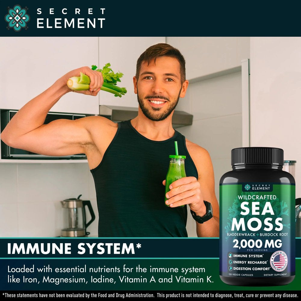 Sea Moss Capsules - Irish Sea Moss Advanced with Burdock Root, Bladderwrack Muira Puama for Immunity, Gut, Energy - Superfood Sea Moss Supplements W/Raw Sea Moss Powder - 120 Irish Seamoss Pills