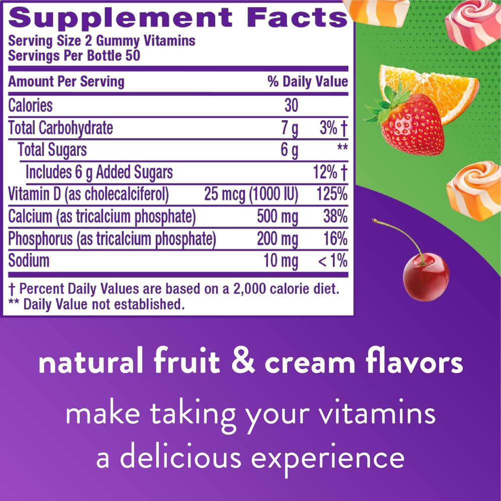 Vitafusion Chewable Calcium Gummy Vitamins, Fruit and Cream Flavored, 100 Count