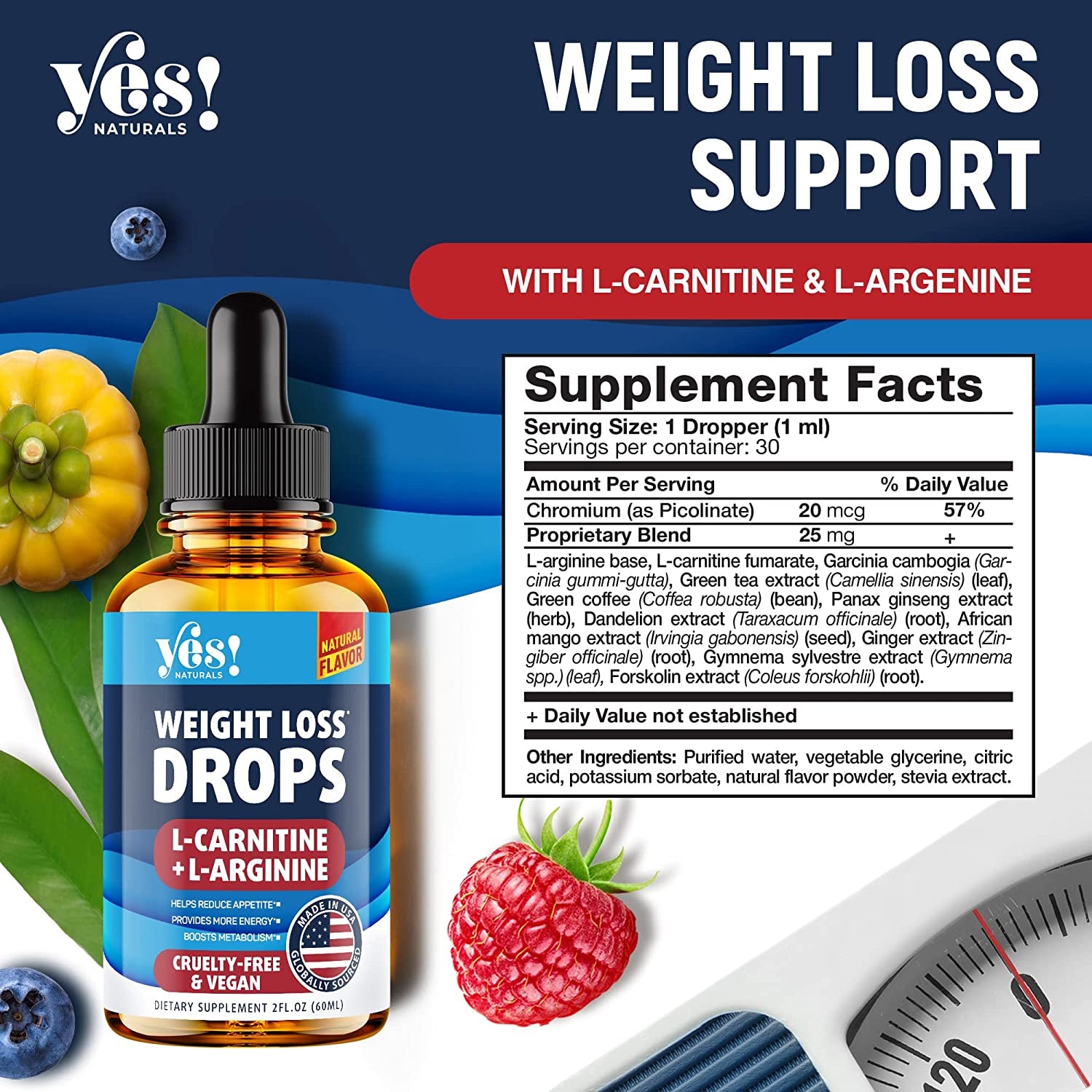 Weight Loss Drops - Natural Metabolism Booster & Appetite Suppressant - Made in USA - Diet Drops with Garcinia Cambogia, L-Arginine & L-Glutamine, 2 Fl Oz