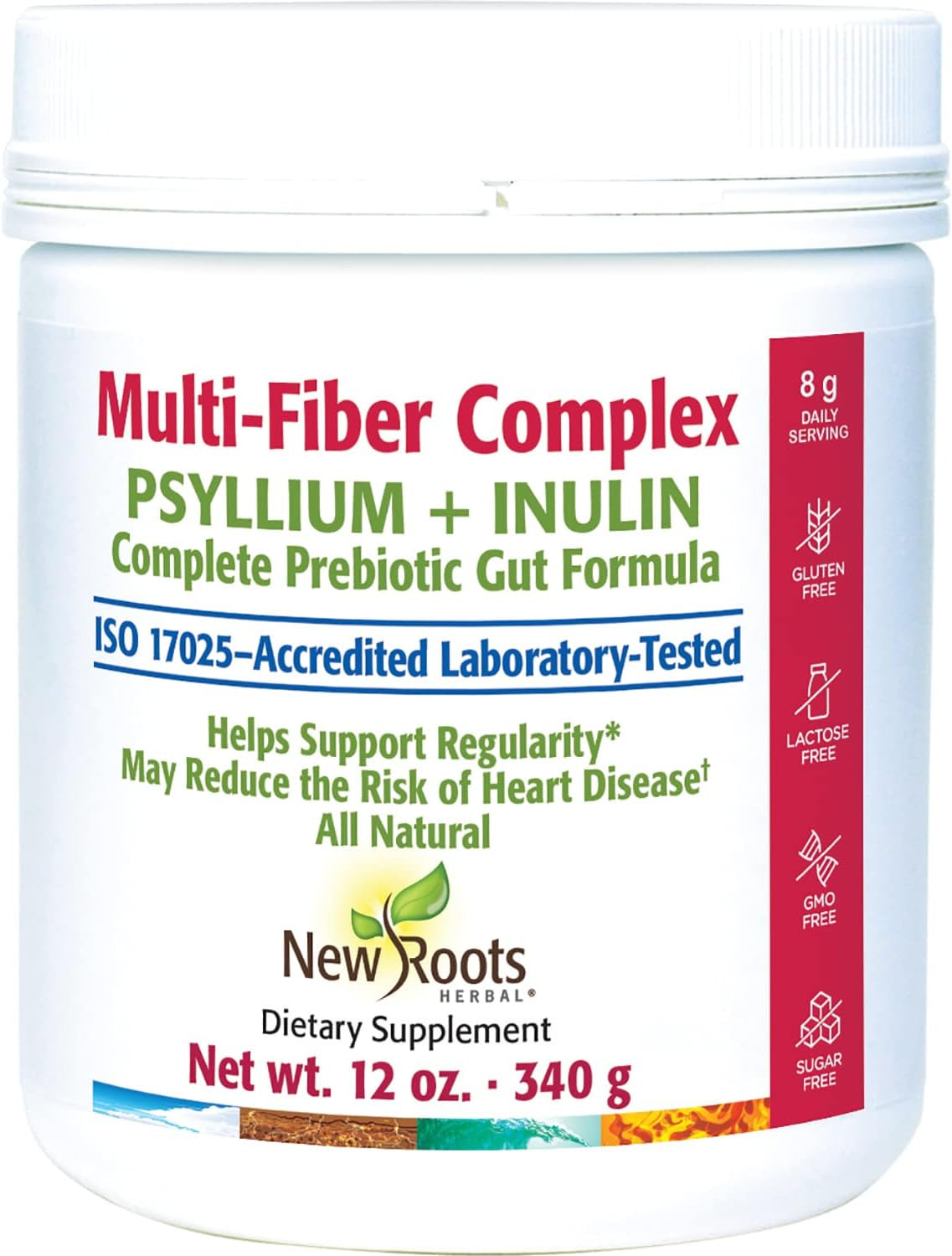 New Roots Herbal Multi-Fiber Complex Powder Unflavored 12 Oz (340 G) | Psyllium Husk & Inulin Chicory Root Prebiotic | Soluble and Insoluble Fiber Supplements Powder for Womens Mens Digestive Health