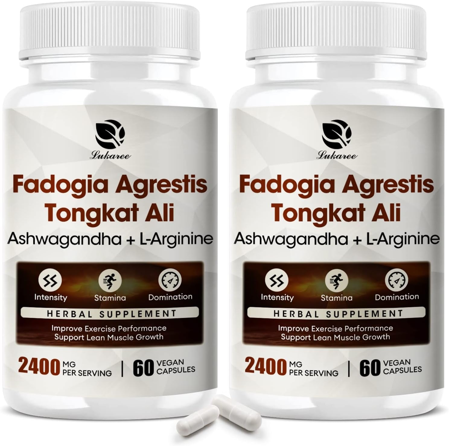 Lukaree (2 Pack) Tongkat Ali 200:1 Extract for Men, 2400Mg per Serving, with Ashwagandha, L-Arginine and Zinc | Fadogia Agrestis and Tongkat Ali Supplement for Energy, Stamina, & Male Health Support