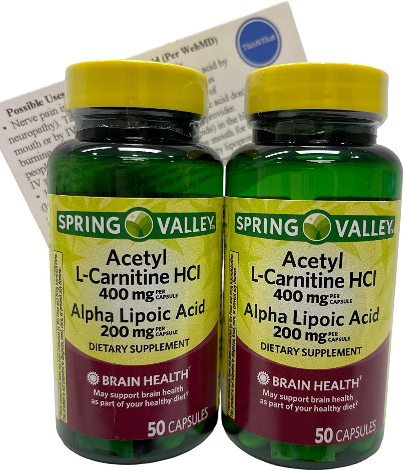 Thisnthat Brain Health Antioxidant Support Bundle: (2) 50Ct Bottles of 200Mg Alpha Lipoic Acid with 400Mg Acetyl L-Carnitine HCI & Thisnthat Tip Card