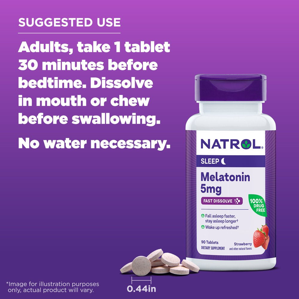 Natrol Melatonin Fast Tablets, Sleep Aid Supplement, Strawberry, 5Mg, 90 Count