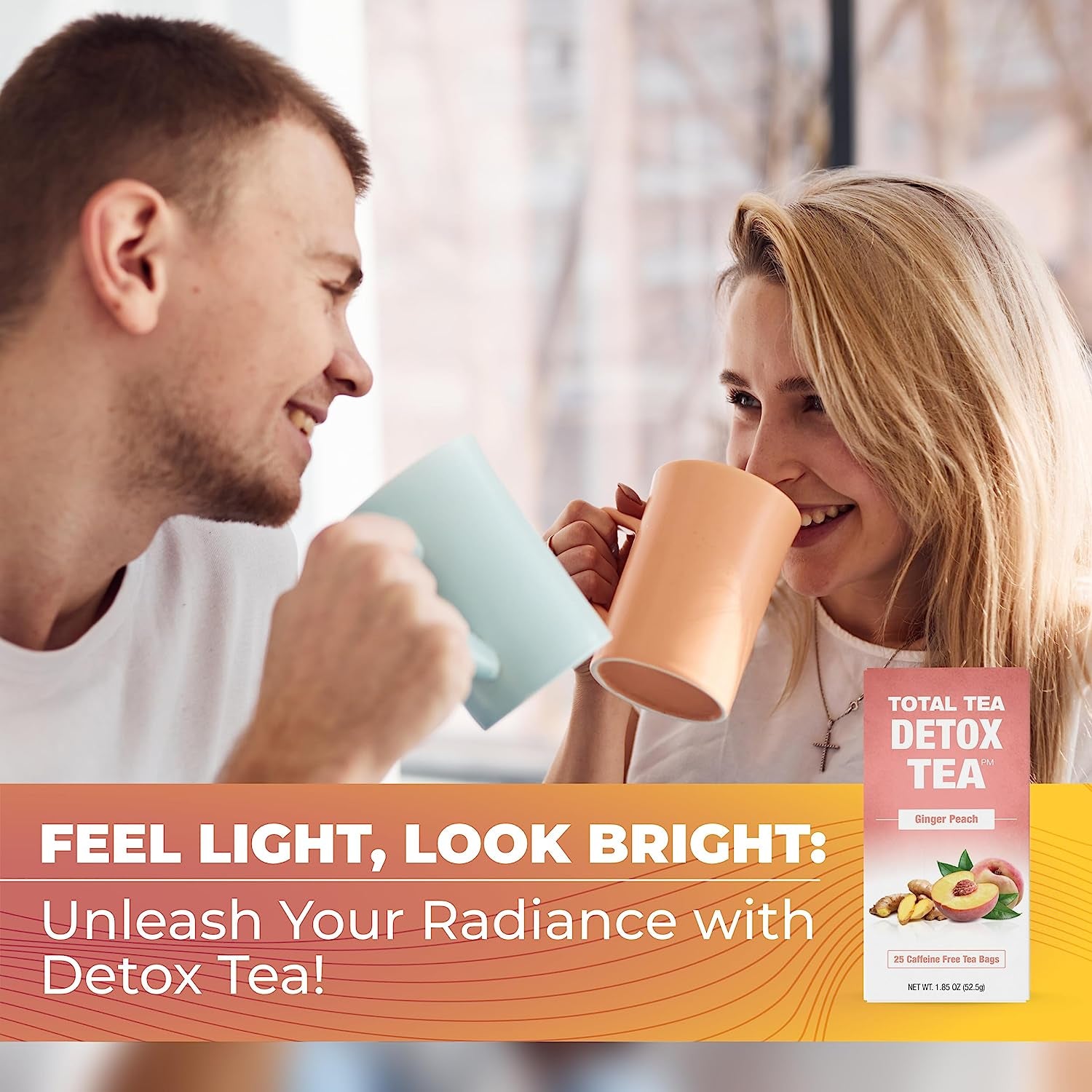 Total Tea Siimming Detox Tea Caffeine Free - 25 Day Detox Tea - Herbal Siim Tea with Chamomile, Hibiscus Tea & Ginger Root for Colon Cleanse – Natural Herbal Ginger & Peach Tea for Digestive Health