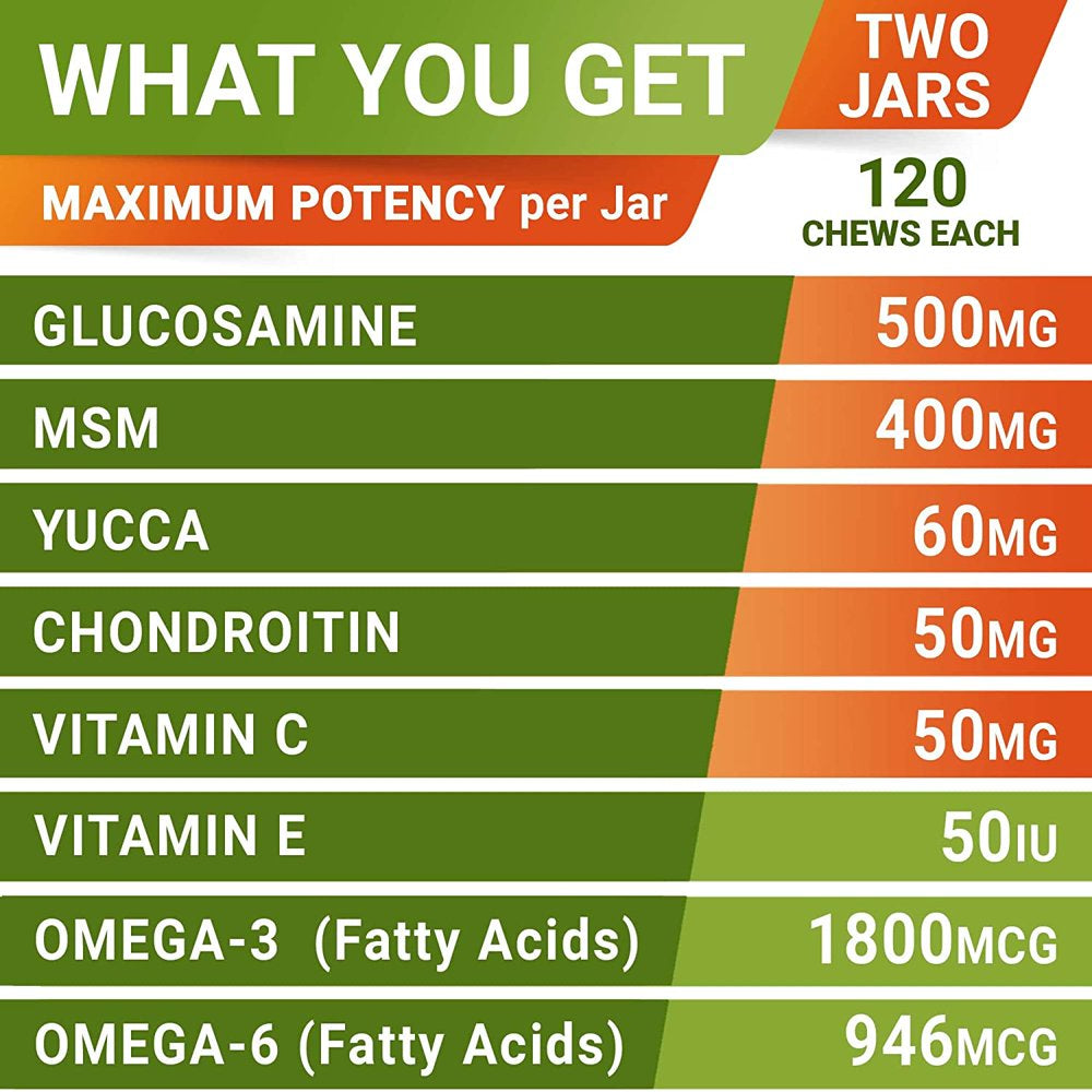 Glucosamine Treats for Dogs - Joint Supplement W/Omega-3 Fish Oil - Chondroitin, MSM - Advanced Mobility Chews - Joint Pain Relief - Hip & Joint Care - Chicken Flavor - Made in USA