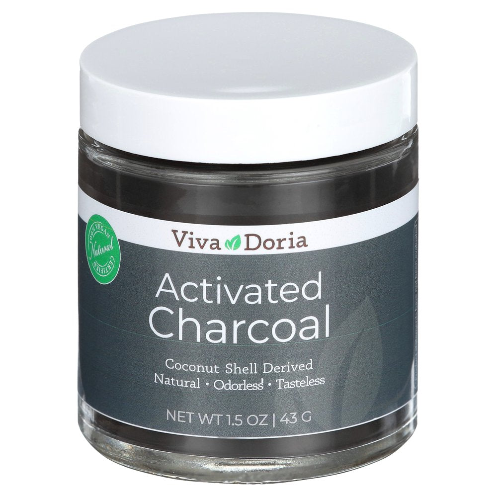 Viva Doria Virgin Activated Charcoal Powder, Coconut Shell Derived, Food Grade, 1.5 Oz Glass Jar