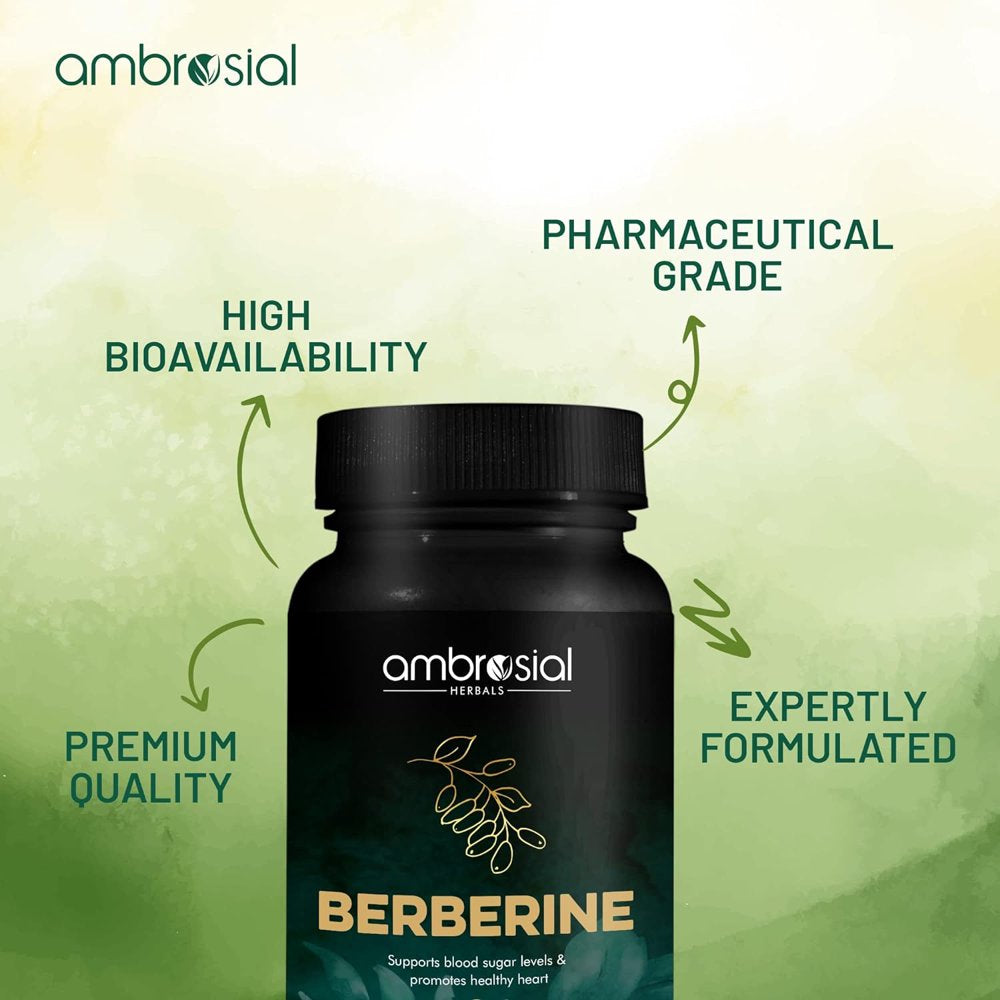 Ambrosial Berberine HCL 500Mg EACH Capsule| Premium Herbal Diabetes Care Tablets (Pack of 1-60 Capsules)