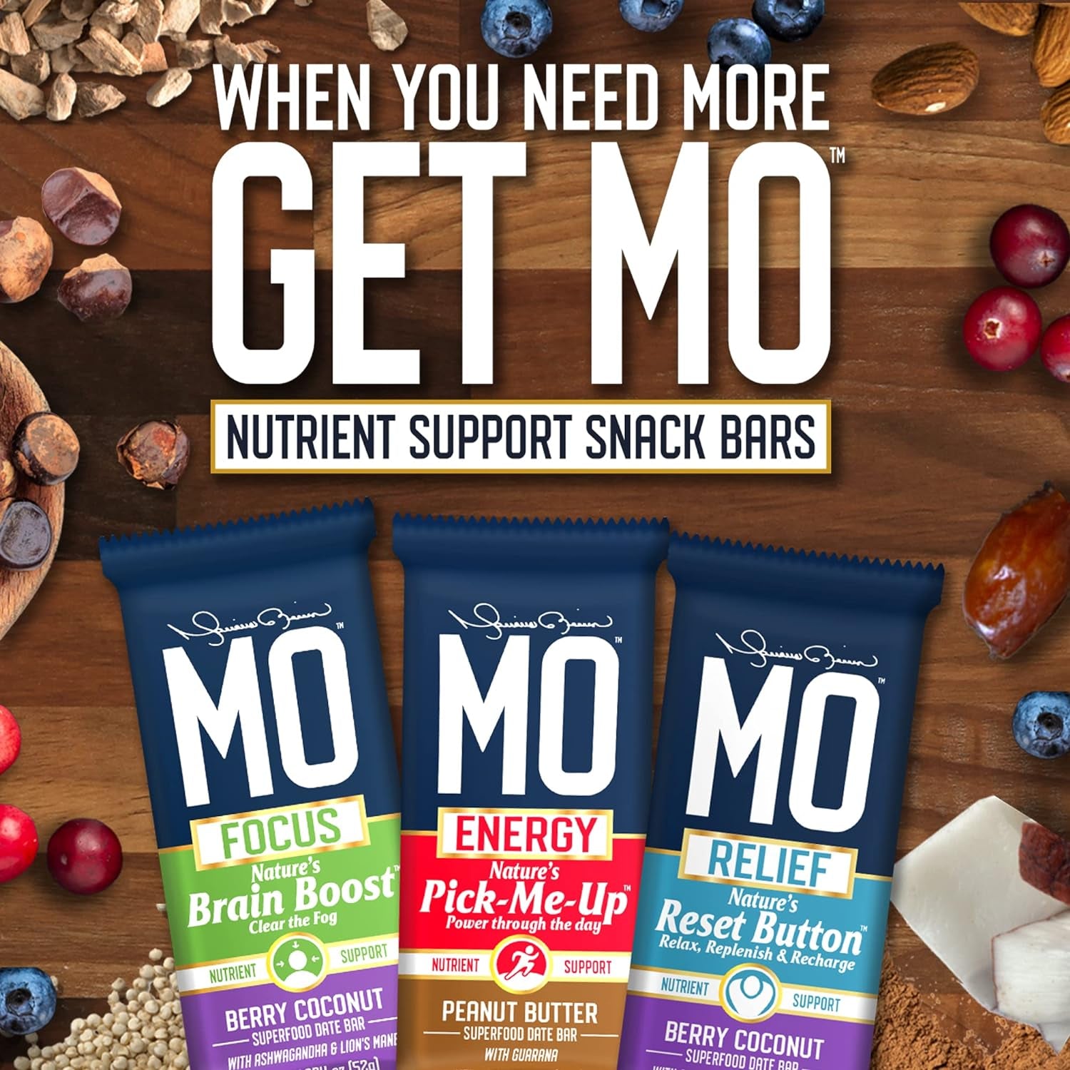 "MO FOCUS" BARS – All-Natural Superfood Date Bar - Brain Boost Snack Bars with Ashwagandha & Lion'S Mane, 52 G (12 Bars in a Box)(Berry Coconut)