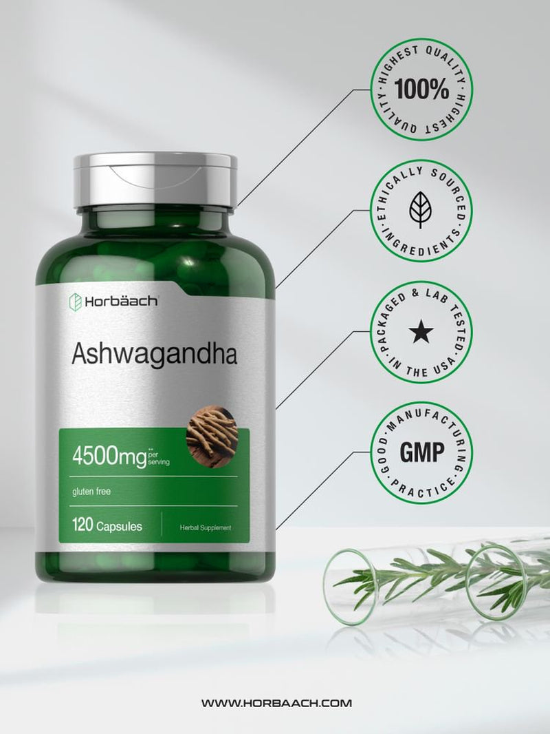 Ashwagandha Capsules | 4500 Mg | 120 Count | by Horbaach