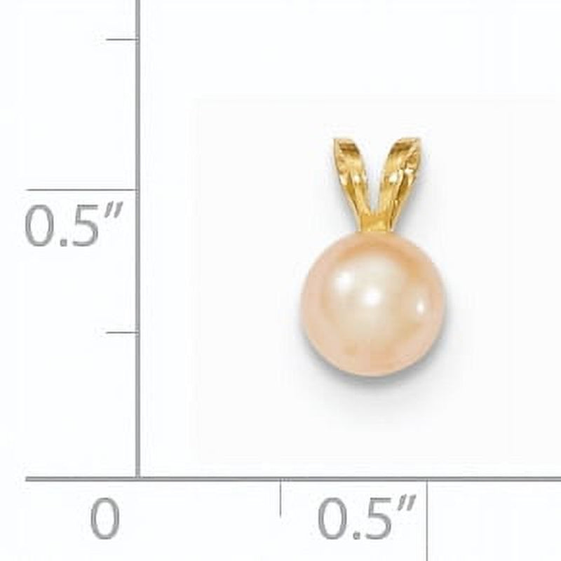 14K Gold 6-7Mm Pink round Freshwater Cultured Pearl Pendant XF522