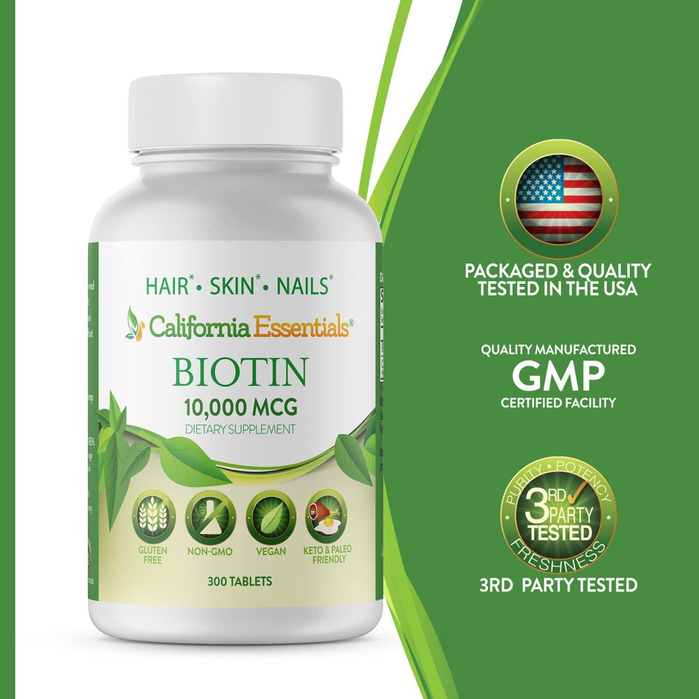 California Essentials Biotin 10000Mcg Hair Skin and Nails Vitamins, Help in Your Diet, 300 Tablets