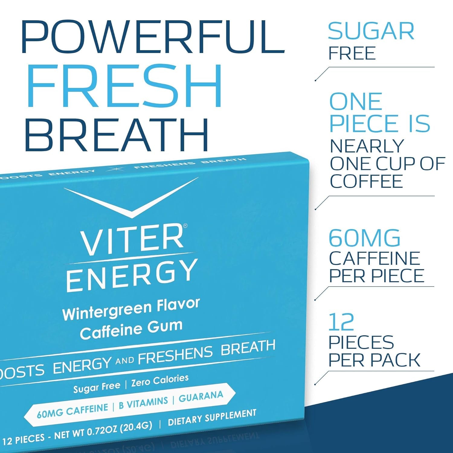 Viter Energy Caffeine Gum Wintergreen Flavor 6 Pack and Caffeine Gum Variety Flavor Sampler Pack Bundle - 60Mg Caffeine, B Vitamins, Guarana, Sugar Free, Vegan, Chewing Gum, Powerful Energy Booster