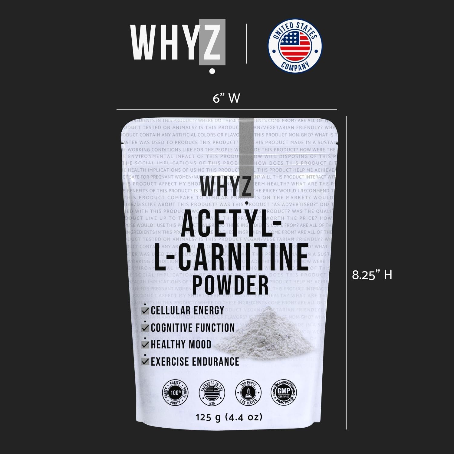 Acetyl L-Carnitine Powder, 125G, Gluten-Free Acetyl L Carnitine Supplement, Amino Acid Supplement That Supports Cellular Energy, ALCAR Powder for Cognitive Function and Vitality, 250 Servings