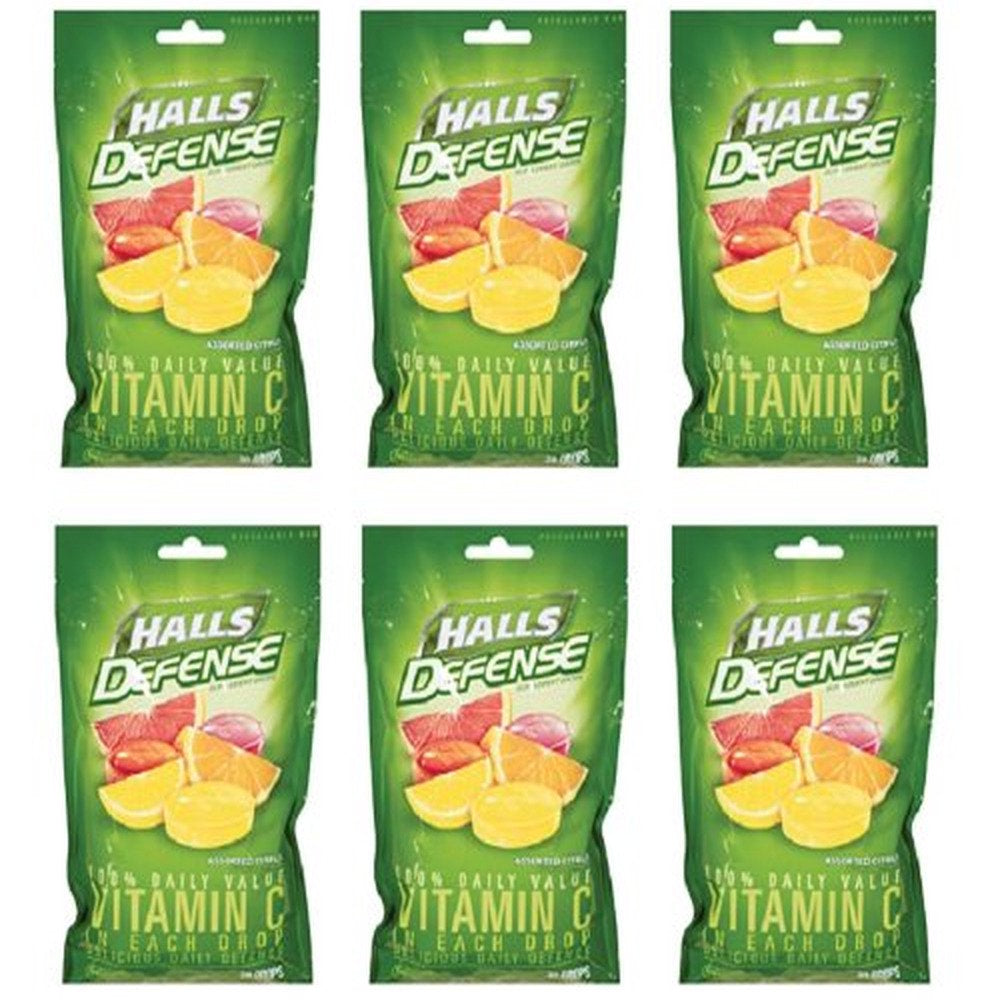 Halls Defense Vitamin C Assorted Citrus Supplement Drops (Pack of 6)