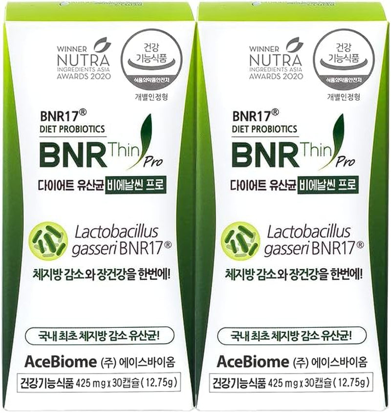 Acebiome Bnrthin Pro Probiotic, Lactobacillus Gasseri BNR17, 10 Billion CFU Guaranteed, Digestive Health, 30 Capsules X 2 Packs