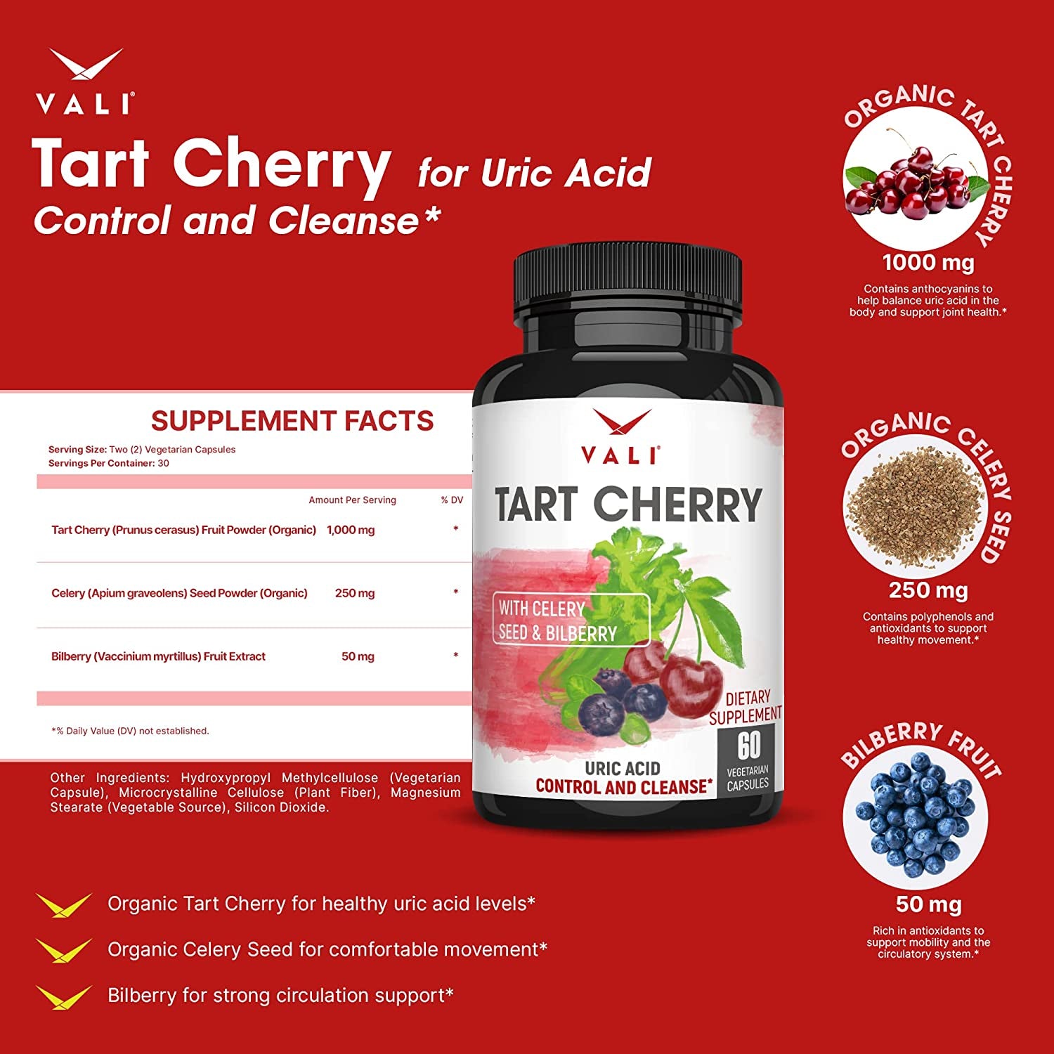 VALI Electrolyte Salts with Caffeine Electrolyte Salts Tart Cherry Bundle - Rapid Oral Rehydration for Hydration Nutrition & Fluid Recovery and Uric Acid Control and Cleanse for Joints