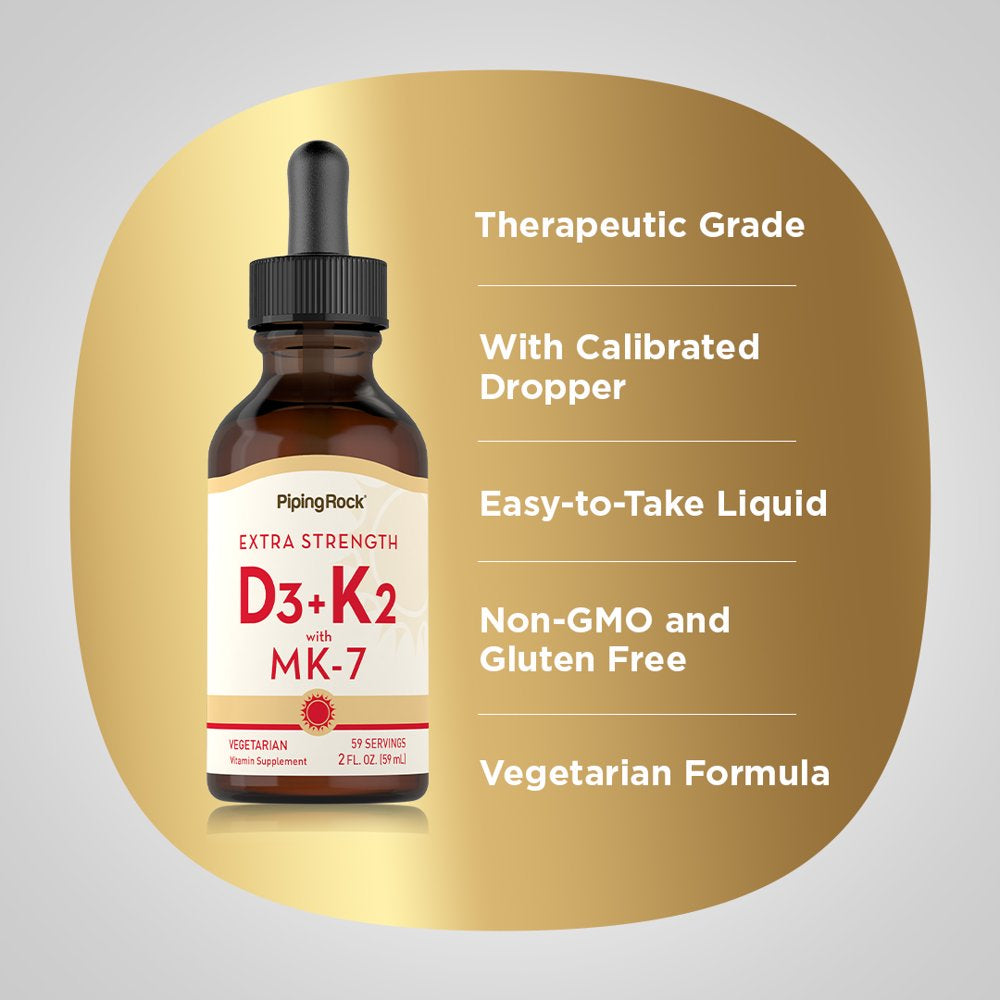 Vitamin D3 K2 Drops | 2 Fl Oz | with MK-7 | Vegetarian | by Piping Rock