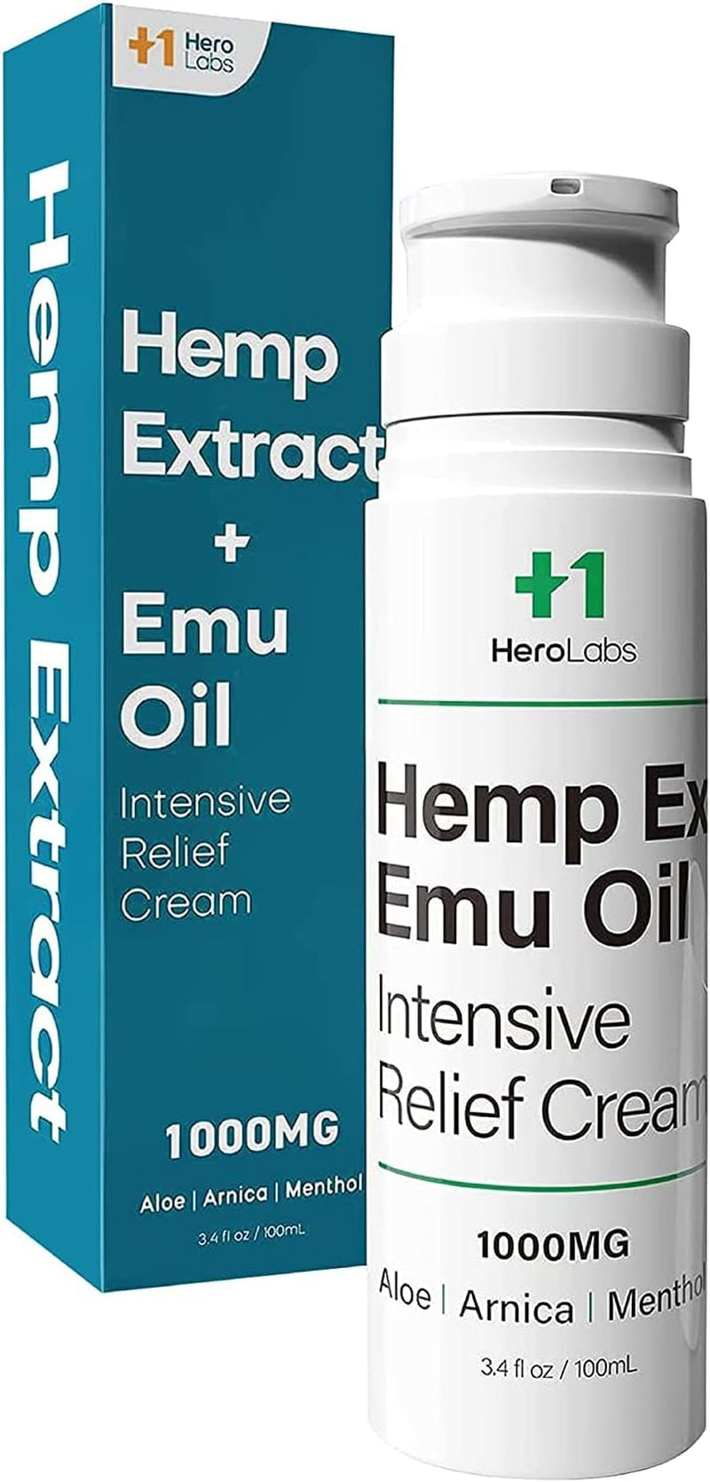 +1HEROLABS Hemp Cream - Made in USA Topical Hemp Extract Cream Maximum Strength for Muscle - 3.4 Oz