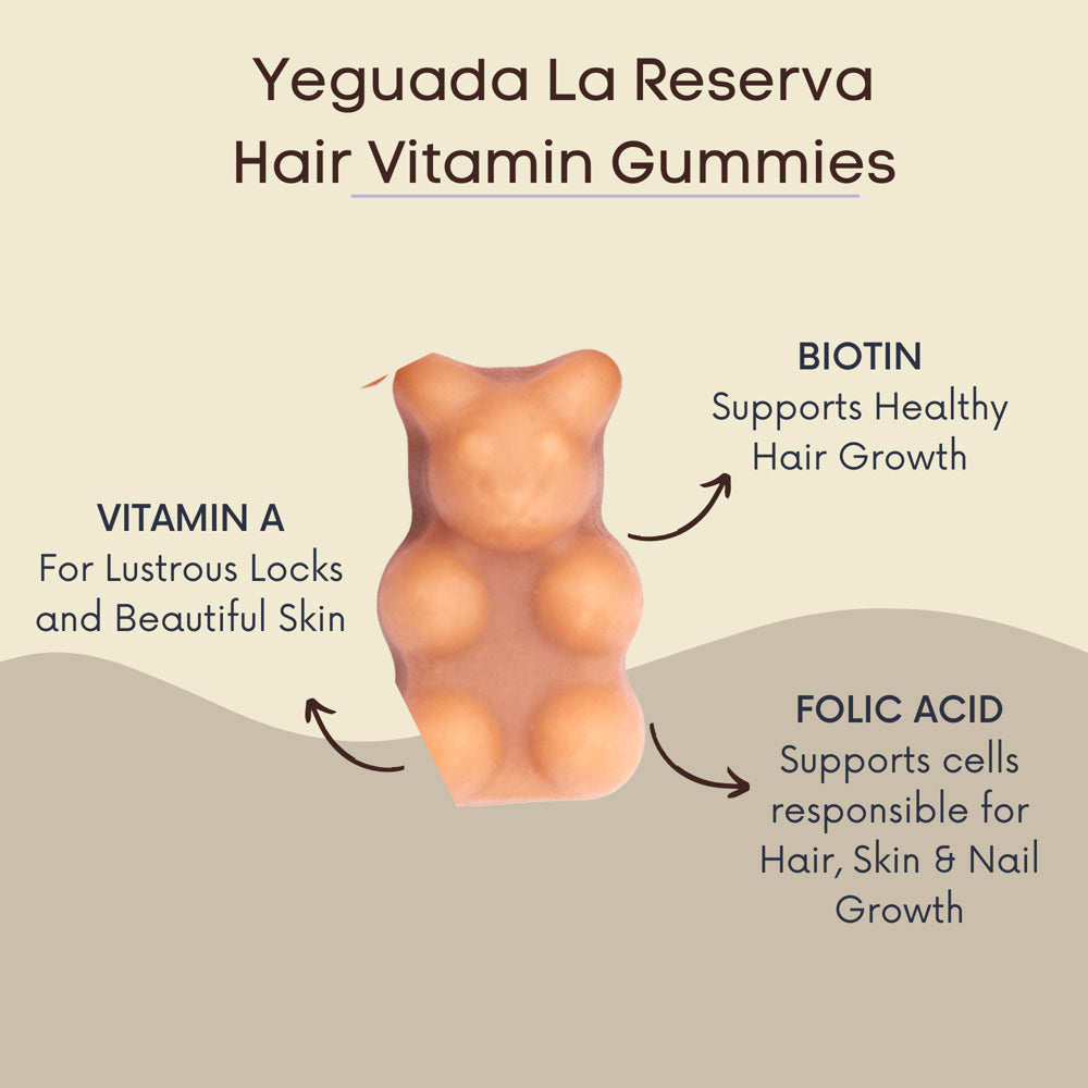 Yeguada La Reserva Hair Vitamin Gummy with Biotin 5000 Mcg Vitamin E & C | Support Healthy Hair and Nail Growth Gomitas Para Cabello Y Unas Mas Largo, Fuerte Y Saludable – 60Ct