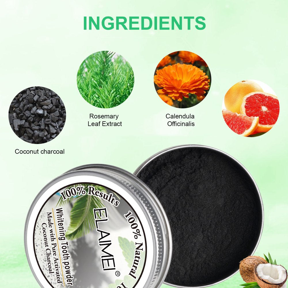 Yayiaclooher 100% Organic Activated Charcoal Teeth Whitening Powder with Bamboo Toothbrush - Natural Coconut Charcoal, Effective Teeth Stain Remover and Toothpaste Alternative