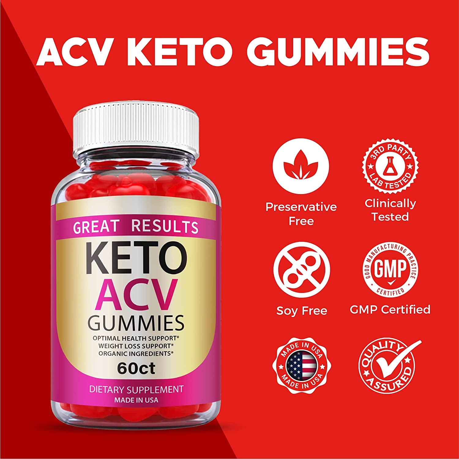 (3 Pack) Great Results Keto ACV Gummies - Vegan 1000Mg Apple Cider Vinegar, Advanced Formula, Vitamin B (180 Gummies)