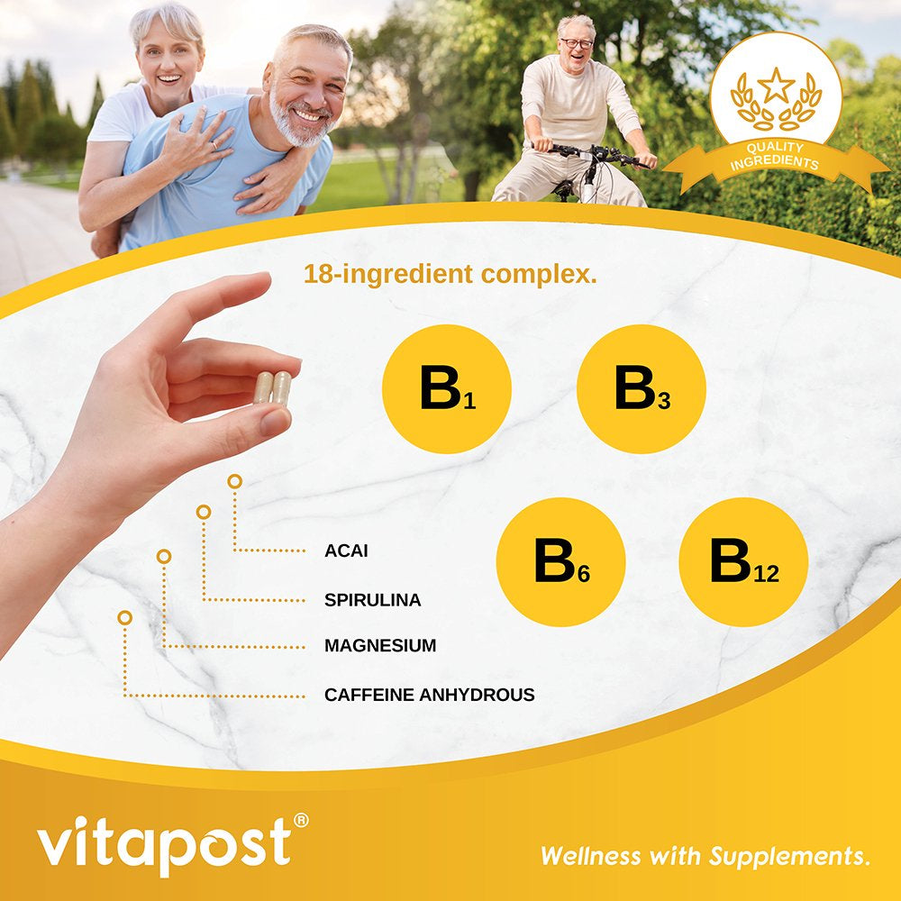 Vitapost Energy Complex Supplement with B-Vitamins, Caffeine - 60 Capsules