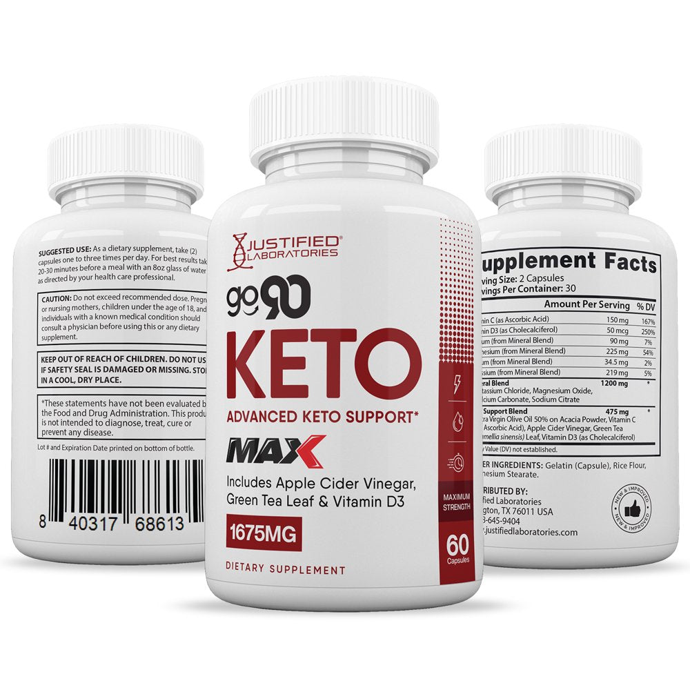 (2 Pack) Go 90 Keto ACV MAX Pills 1675Mg Dietary Supplement 120 Capsules